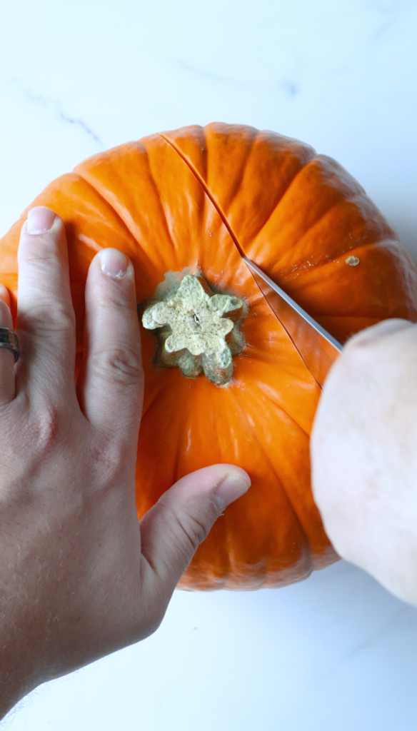 Cut pumpkin into large slices, remove the seeds, drizzle with oil and bake until soft